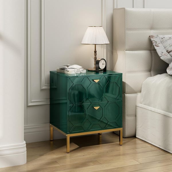 Clihome Honeycomb Wooden 2-Drawer Side Table in Green