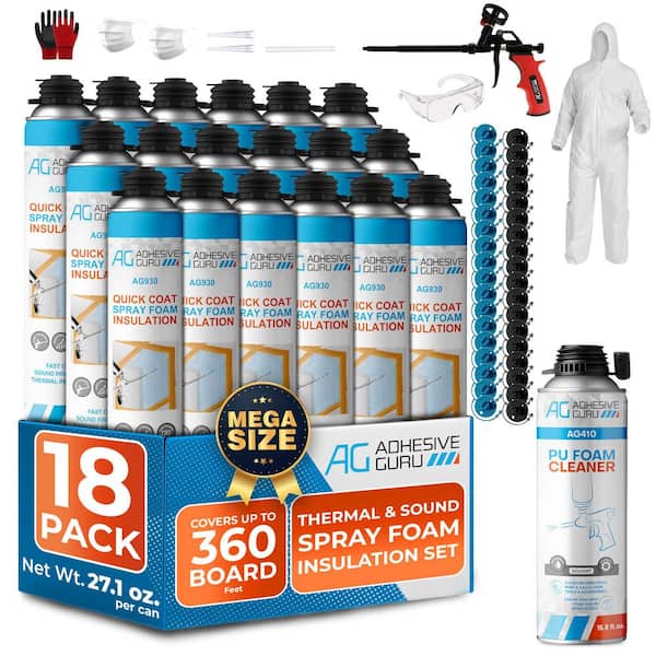 AG930S Insulation Foam All in-1 Set-18 Pack Spray Foam Sealant 32.8 oz and Foam Cleaner and Foam Gun and Safety Gear Set