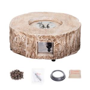 28.00 in. Brown Round Stone Outdoor Fire Pit Table with Water Proof Cover and Lava Rock