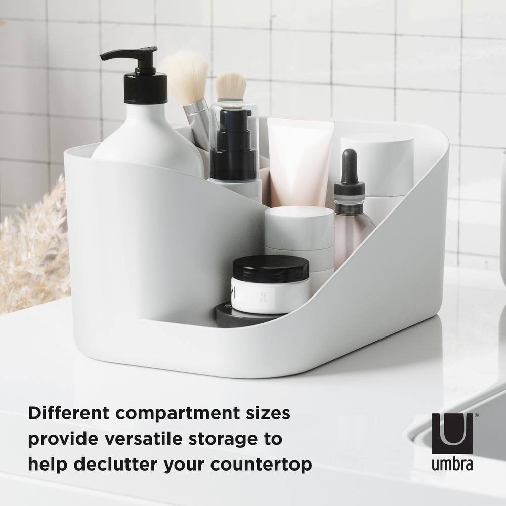 White Plastic Multi-Compartment Makeup Organizer