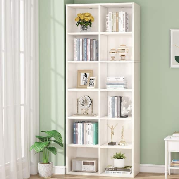 Eulas 72 in. Tall White Engineered Wood 12-Shelf Narrow Bookcase Tall Corner Cube Bookshelf for Office, Living Room