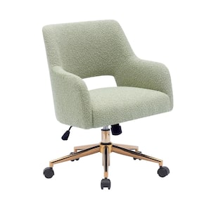 Stain Resistant Boucle Fabric Upholstered Adjustable Height Office Vanity Swivel Task Chair with Wheels in Desert Sage