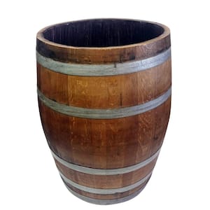 Lacquered 32 in. H and 27 in. W Oak Wine Barrel Planter