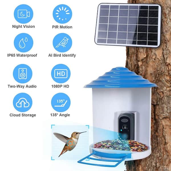 Smart Bird Feeder with Solar Roof, 1080p HD Camera, Ai Identify Bird Species, Wi-Fi Connection (include 16g SD Card)