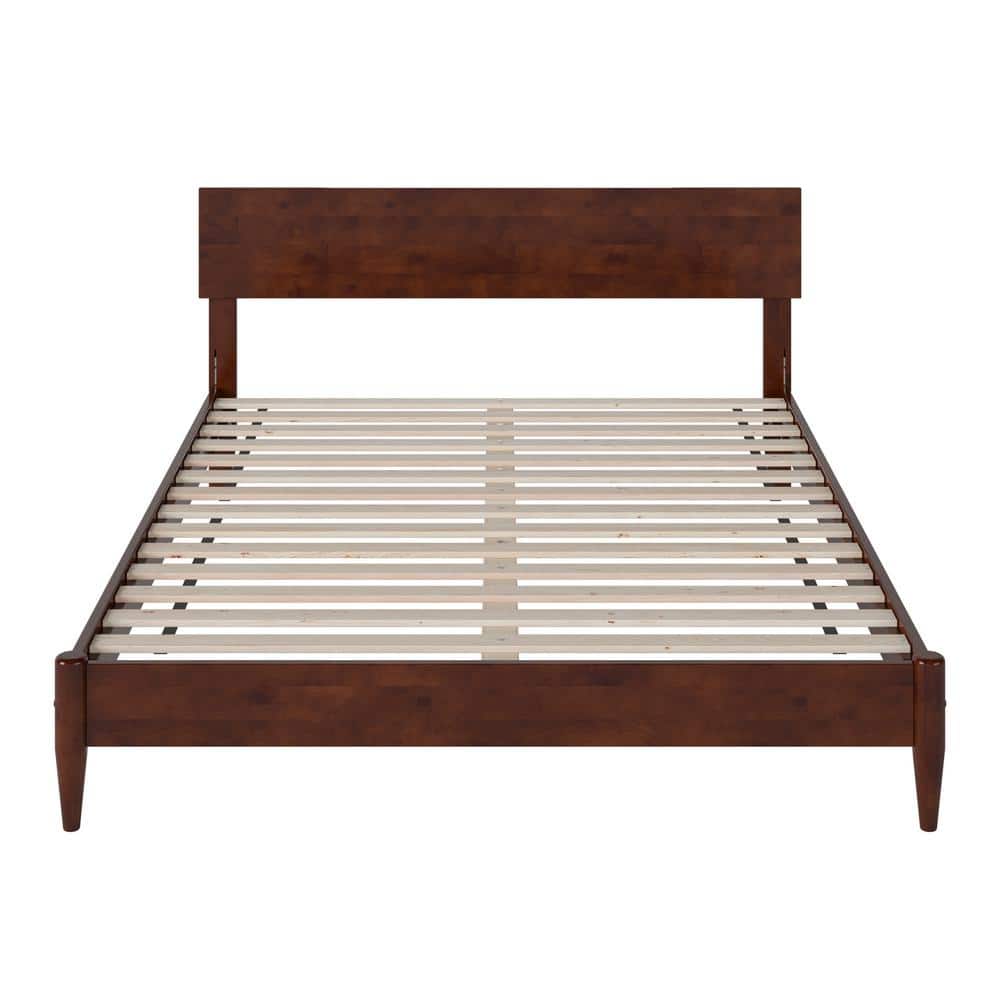Aria Queen Walnut Wood Low Profile Platform Bed with Headboard