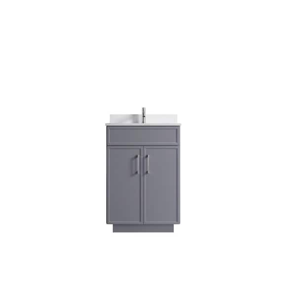 VSC 24in. W x 22in. D x 35in. H Single Sink Freestanding Bath Vanity in Gray with White Cultured Marble Top