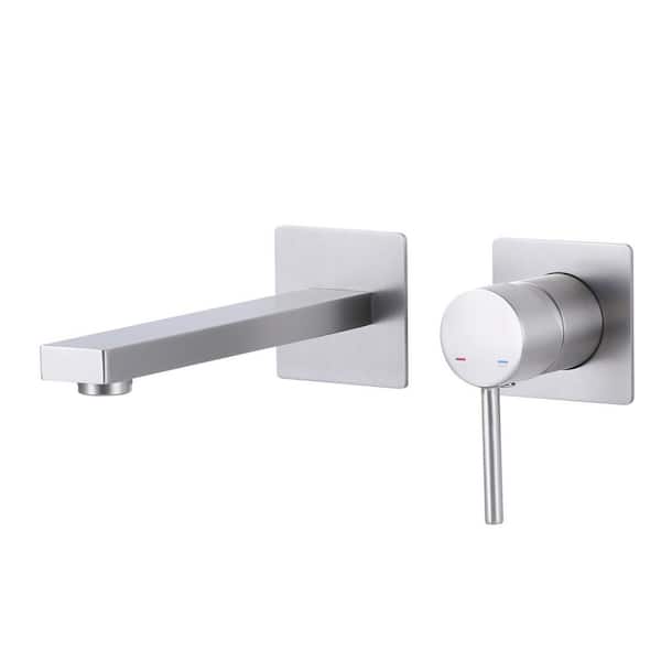 Single Handle Wall Mounted Brass Bathroom Sink Faucet in Brushed Nickel (Valve Included)