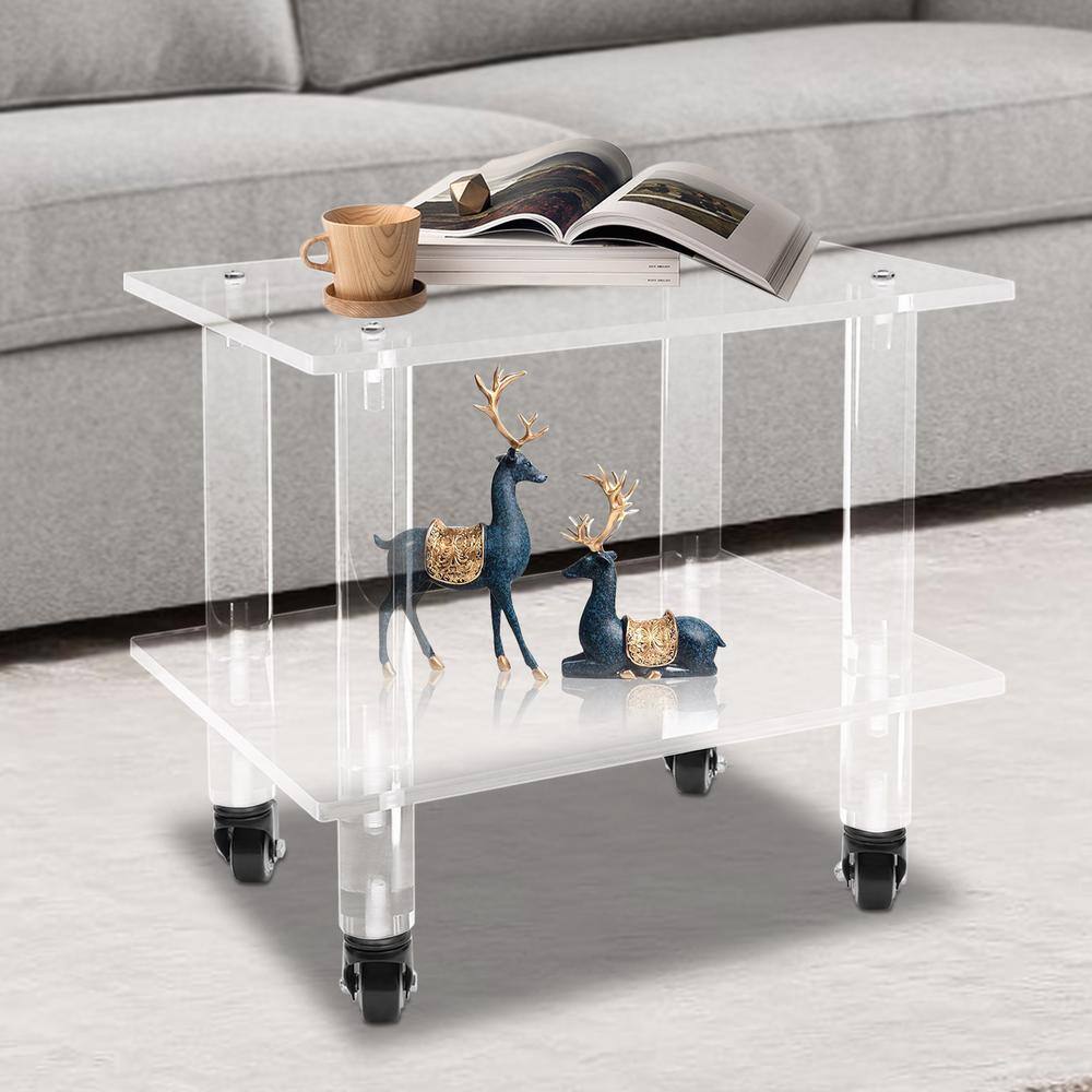 Clear Acrylic 2-Tier Rolling Printer Stand with Wheels