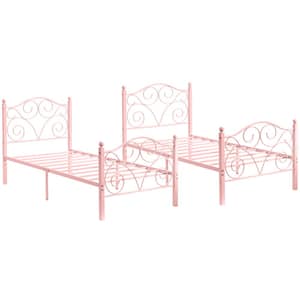 Twin Size 2-Piece Metal Platform Bed Frame Set - No Box Spring Needed, Pink Style 7