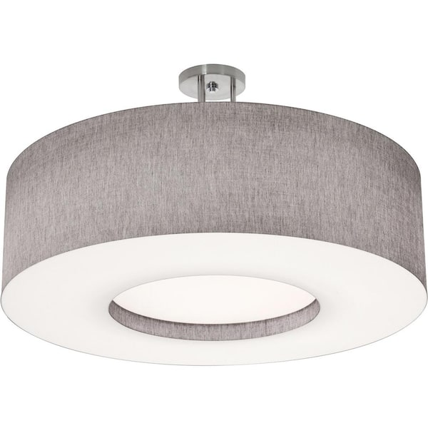 AFX 30 in. 4-Light Satin Nickel, Grey, White Transitional Semi-Flush Mount With Shade