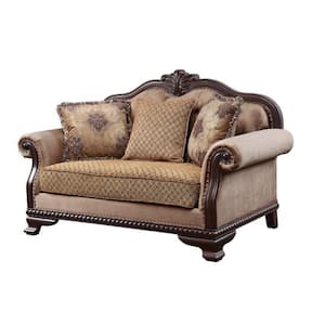36 in. Beige Solid Fabric 2-Seater Loveseat with Crowned Top