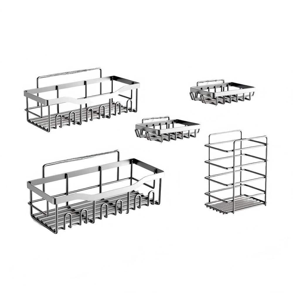 5 Pack Adhesive Shower Caddy in Silver, Rustproof Stainless Steel Bathroom Organizer, Wall Mounted Rack for Bathroom price history on PriceWatchPro