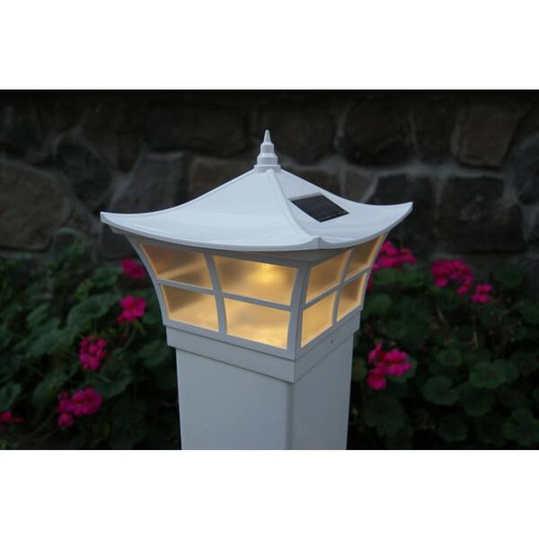 Classy Caps Ambience 5 in. x 5 in. Outdoor White Vinyl LED Solar 