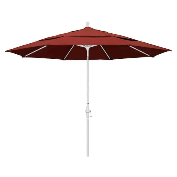 California Umbrella 11 ft. White Aluminum Pole Market Aluminum Ribs Crank Lift Outdoor Patio Umbrella in Terracotta Sunbrella