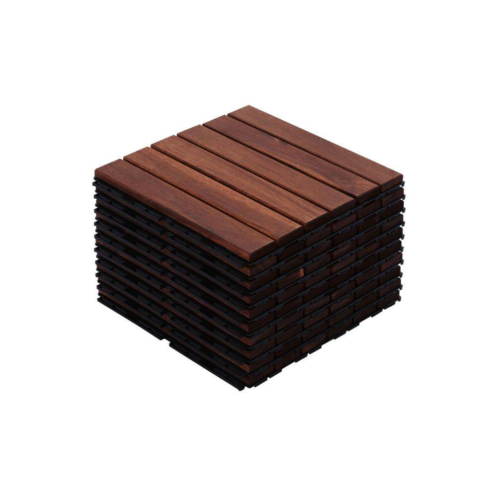 "10 Pack Acacia Wood Interlocking Deck Tiles, 12"" Square Brown Striped Pattern Outdoor Flooring for Patio Pool Side" price history on PriceWatchPro