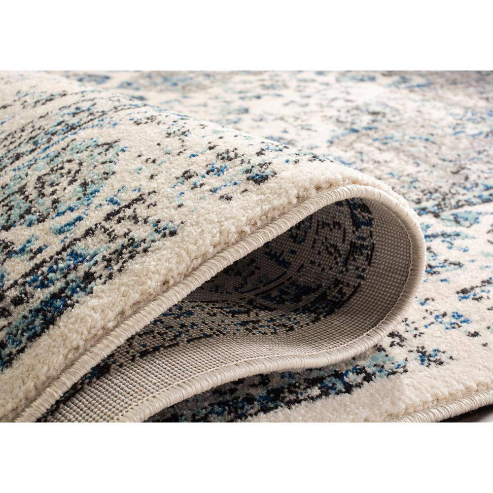 Ivory and Grey High Pile Synthetic Rectangular Area Rug