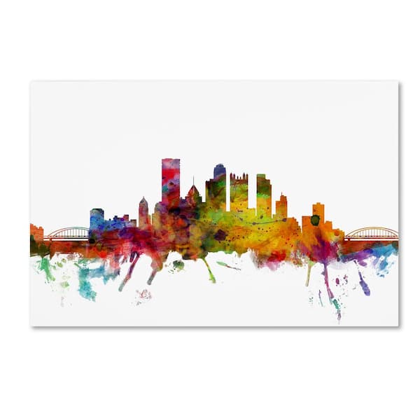 Trademark Fine Art 22 in. x 32 in. Pittsburgh Pennsylvania Skyline by Michael Tompsett Floater Frame Architecture Wall Art