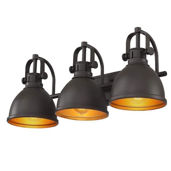 Hukoro Westworld 25 in. 3-Light Vanity Light with Dark Bronze Finish and Gold Painting Inside