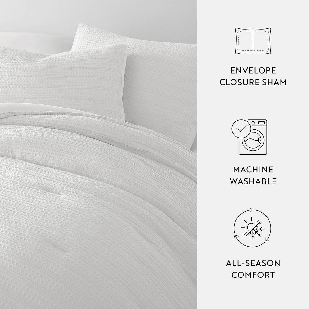 Twin White Organic Down Alternative Waffle Weave Comforter Set