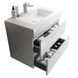 NOBLE 30 in. W x 18 in. D x 25 in. H Single Sink Floating Bath Vanity in White with White Solid Surface Top (No Faucet)