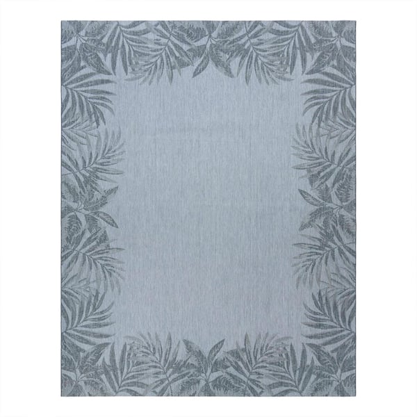 Paseo Tropic Ash 9 ft. x 13 ft. Border Indoor/Outdoor Area Rug