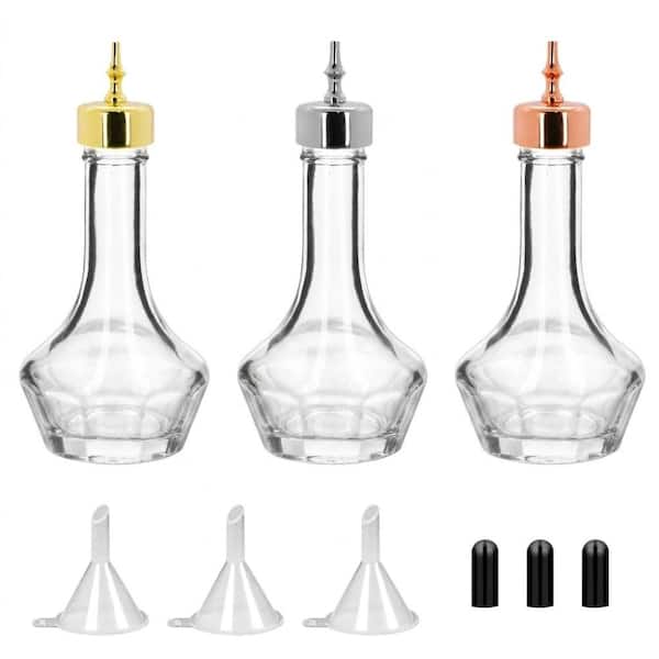 3-Pack Glass Dasher Bitters Bottles 1.7 oz Each with Metal Alloy Cap and Precision Dash Top for Home