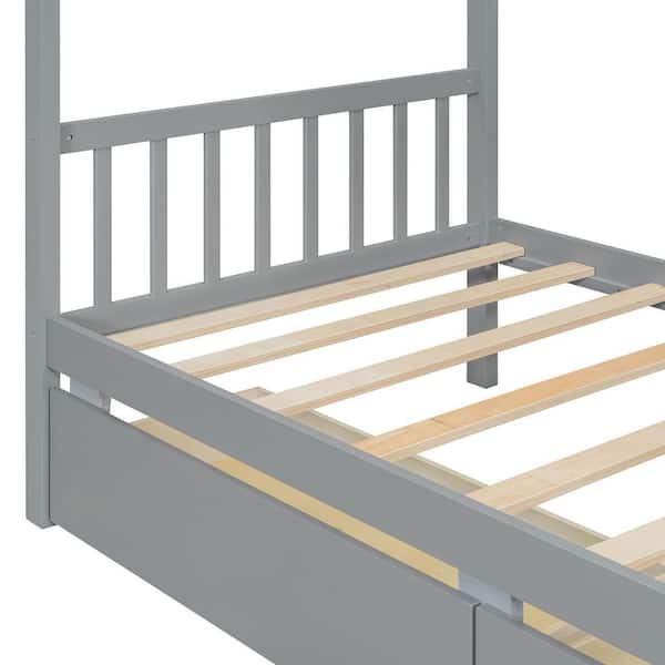 Gray Wood Frame Twin Size Platform Bed with Drawers