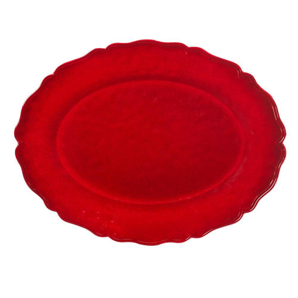 Ruby Red Crackle Melamine 2-Piece Holiday Platter Set