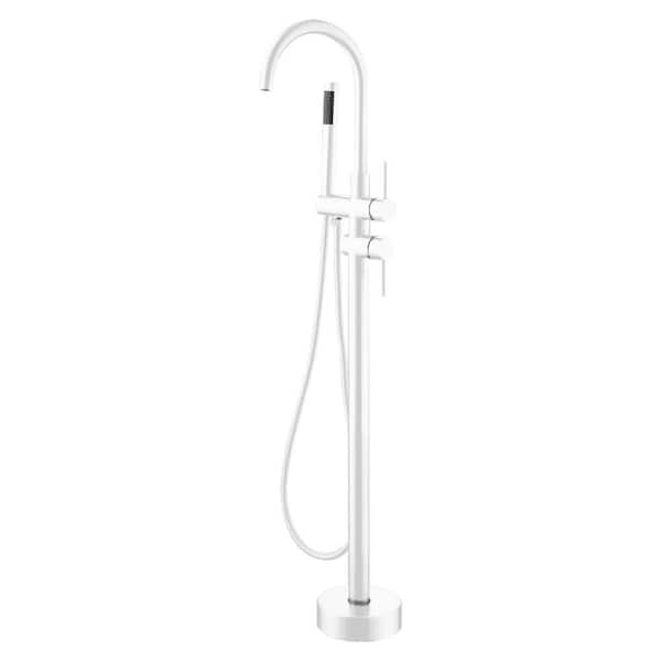 2-Handle Freestanding Tub Faucet Bathtub Filler with Hand Shower in White