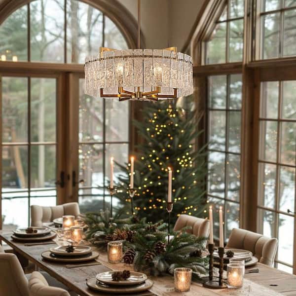 SILJOY 6-Light Gold 25.6in Modern Glass Shade Chandelier for