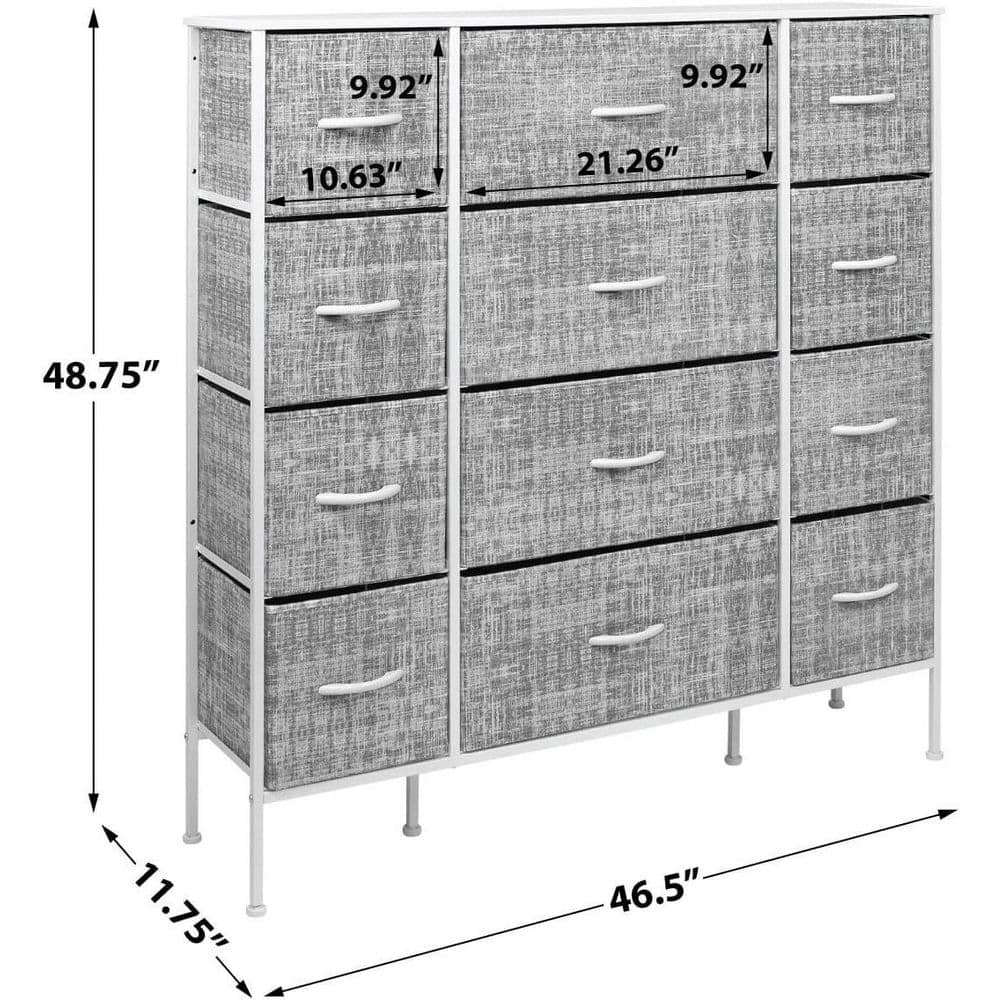 Gray and White 12-Drawer Steel Frame Dresser with Wood Top