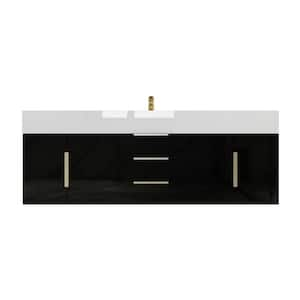 Bethany 59 in. W x 20 in. D x 22 in. H Single Sink Floating Bath Vanity in Gloss Black with White Acrylic Top