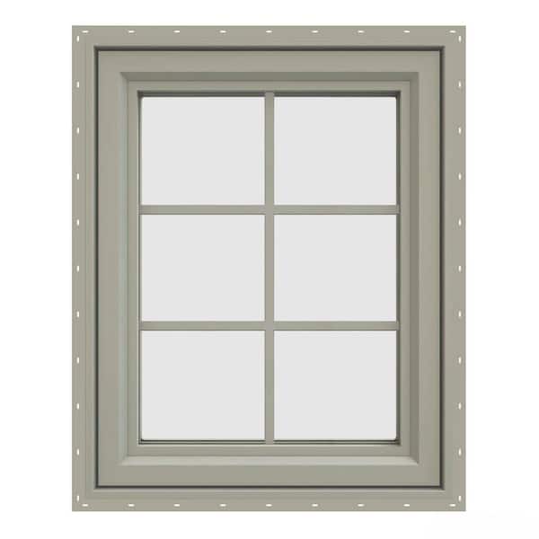 23.5 in. x 35.5 in. V-4500 Series Desert Sand Vinyl Left-Handed Casement Window with Colonial Grids/Grilles