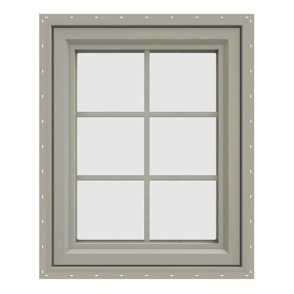 JELD-WEN 23.5 in. x 35.5 in. V-4500 Series Desert Sand Vinyl Left-Handed Casement Window with Colonial Grids/Grilles