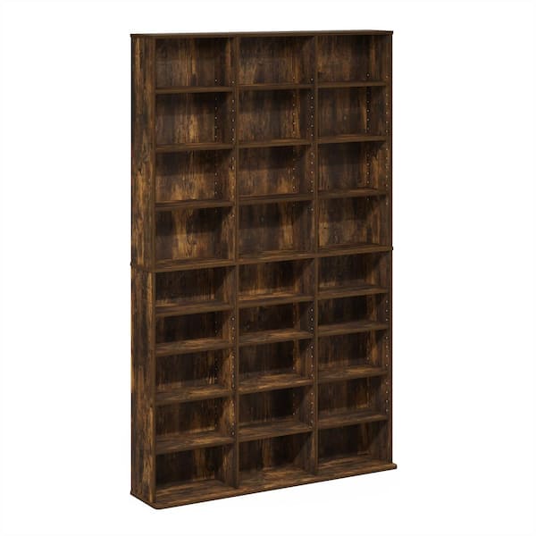 JAYA Amber Pine 24-Shelf Multimedia Media Storage Tower Rack with Adjustable Shelves