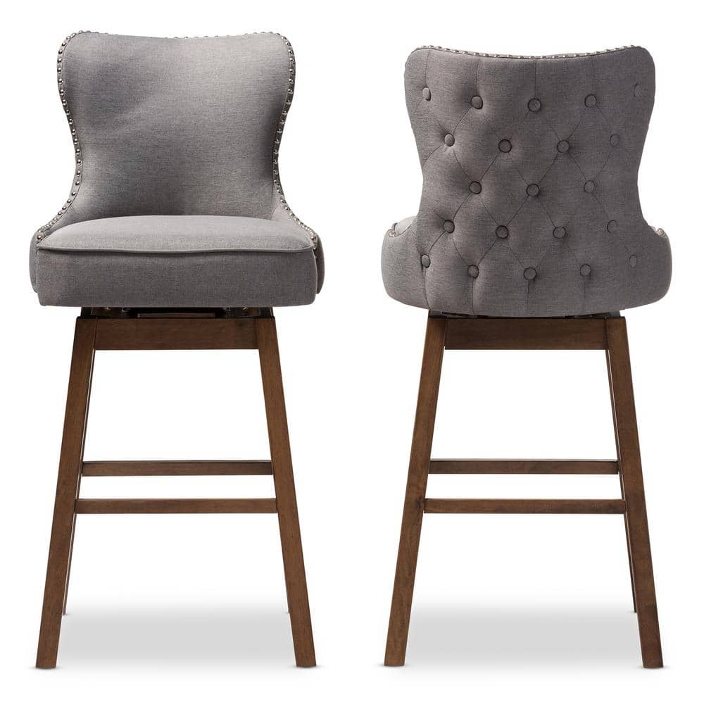 Gray Walnut Upholstered Swivel Bar Stools Set of 2