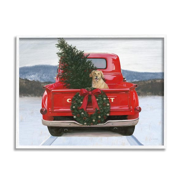 Stupell Industries Holiday Tree in Truck by James Wiens 1-Piece Framed Graphic Print Travel Poster Art Print 20 in. x 16 in.