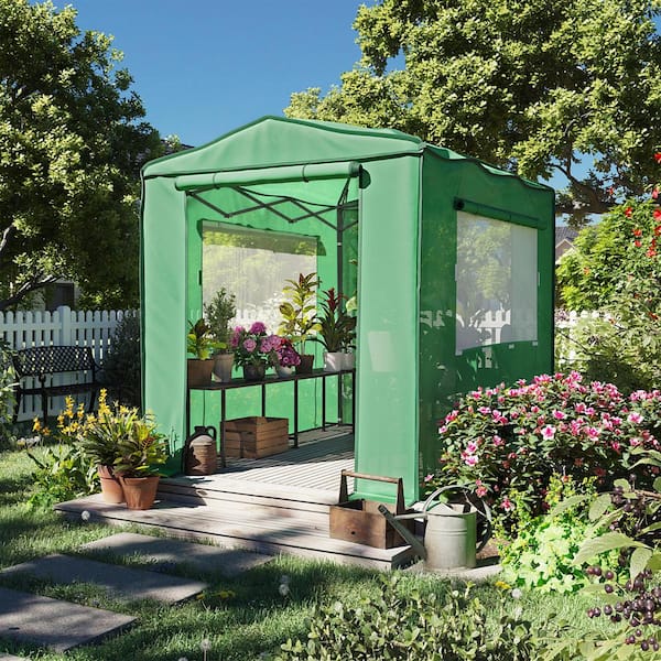 HOME-COMPLETE 8 ft. x 6 ft. x 7.65 ft. Pop Up Greenhouse, Green 50 