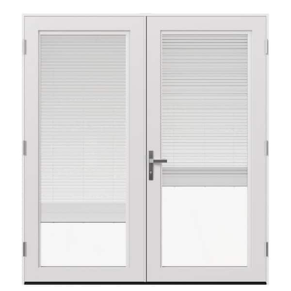 72 in. x 80 in. Left-Hand/Outswing Primed Fiberglass French Patio Door w/ Low-E Glass, Blinds & Nickel Handle