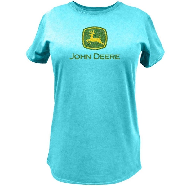 John Deere Ladies XL Basic Glitter Print Trademark T-Shirt in Turquoise