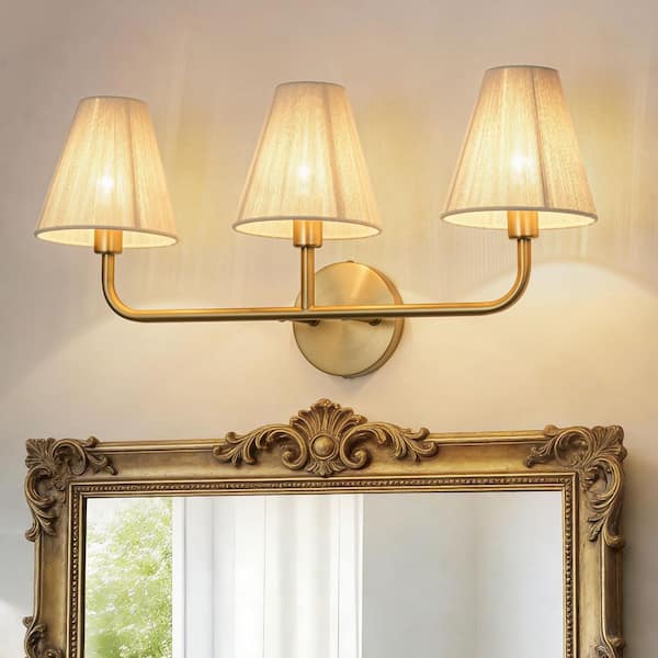 HUOKU Haven 3-Light 23.6 in.W Brushed Brass Modern Bathroom Vanity