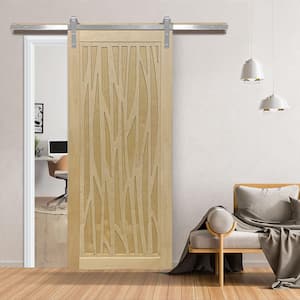 30 in. x 84 in. Howl at the Moon Unfinished Wood Sliding Barn Door with Hardware Kit in Stainless Steel