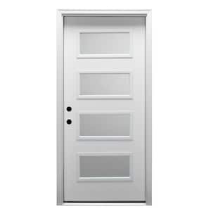 Celeste 36 in. x 80 in. Right-Hand Inswing 4-Lite Frosted Glass Primed Fiberglass Prehung Front Door on 4-9/16 in. Frame