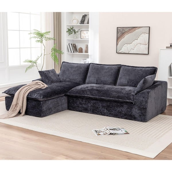 Camila 103.15 in. Chenille Modular Cloud Sectional Sofa in. Black with Chaise Modern Compressed sofa with Pillows