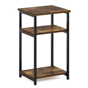 Just 13.4 in. Amber Pine Rectangle Wood End Table with Industrial Metal Frame
