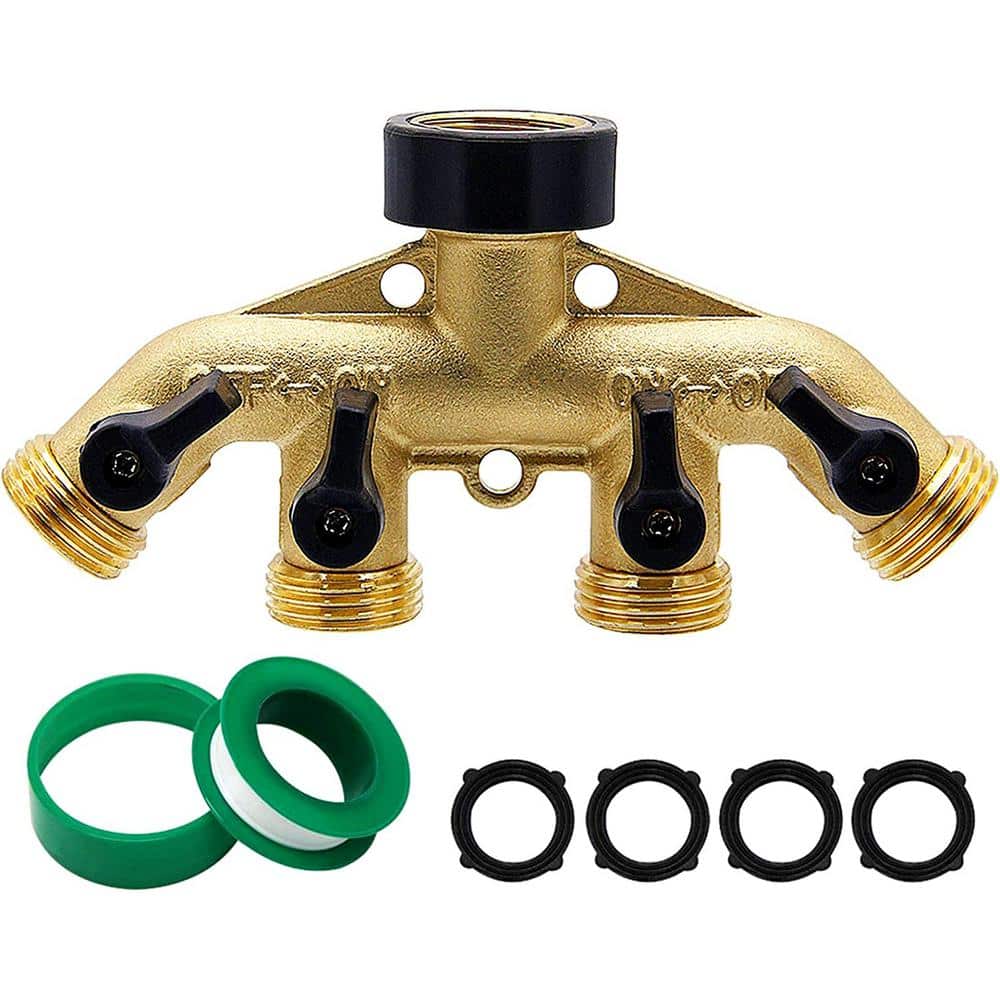 4 Way Brass Hose Splitter, 3/4 Brass Hose Faucet Manifold, Garden Hose A