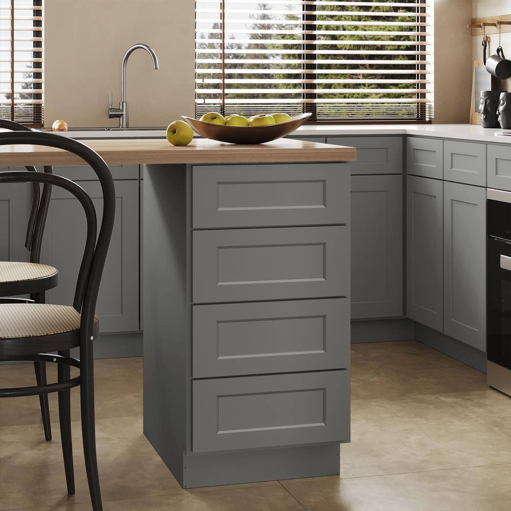 15 in. W x 24 in. D x 34.5 in. H in Shaker Grey Plywood Ready to Assemble Kitchen Base Cabinet with 4 Drawers price history on PriceWatchPro