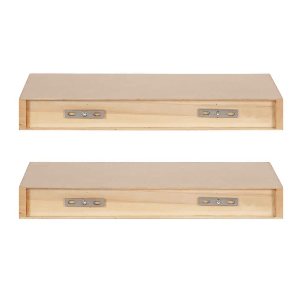 Natural Wood Floating Shelves Set of 2, 18 x 8