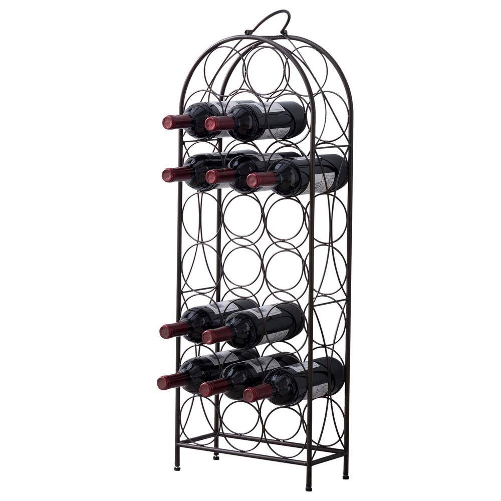 Pewter Metal 23-Bottle Freestanding Wine Rack with Handle