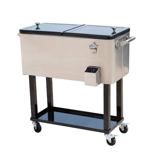 Outsunny 80 QT Rolling Ice Chest Portable Patio Party Drink Cooler Cart, Stainless Steel